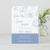 Sea You Soon Coastal Shells Blue Baby Shower Kaart (Staand voorkant)
