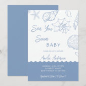 Sea You Soon Coastal Shells Blue Baby Shower Kaart (Voorkant / Achterkant)