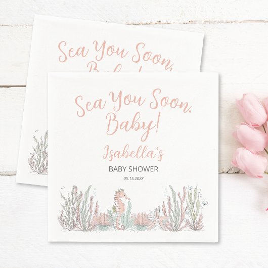 Sea You Soon Cute Hand Drawn Baby Shower Servet