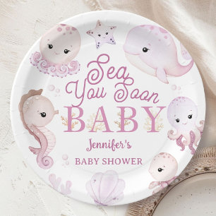 Sea You Soon Girl Baby Shower Roze Oceaan Papieren Bordje