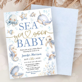 Sea You Soon Modern Boy Sea Ocean Baby Shower Kaart