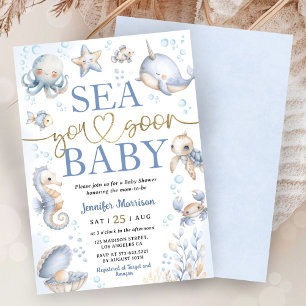 Sea You Soon Moderne Jongen Zee Oceaan Baby Shower Kaart
