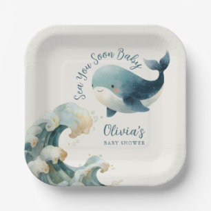 Sea You Soon Oceaan Walvis Turquoise Ivoor Baby Sh Papieren Bordje