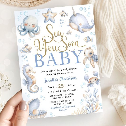 Sea You Soon Ocean Animals Boy Baby Shower Kaart