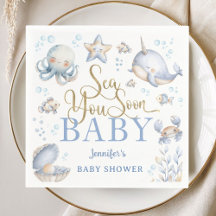 Sea You Soon Ocean Baby Shower Boy Blue Paper