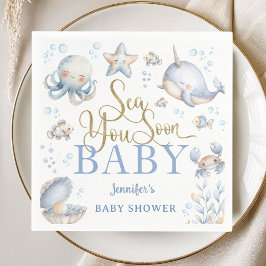 Sea You Soon Ocean Baby Shower Boy Blue Paper Servet