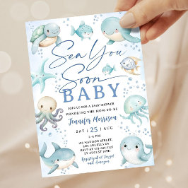 Sea You Soon Ocean Whale Boy Baby Shower Kaart