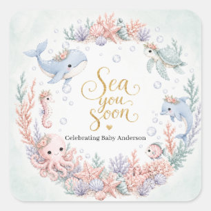 Sea You Soon Onder de Zee Neutrale Baby Shower Vierkante Sticker