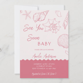 Sea You Soon Pink Seashells Coastal Baby Shower Kaart