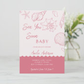 Sea You Soon Pink Seashells Coastal Baby Shower Kaart (Staand voorkant)