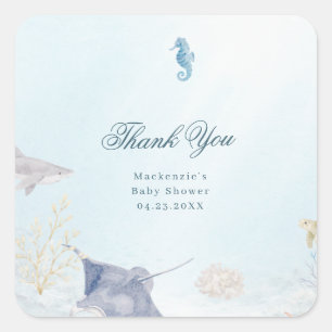 Sea You Soon Rococo Baby Shower Vierkante Stickers