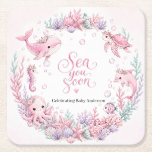 Sea You Soon Roze Onder de Zee Baby Shower Persoon Kartonnen Onderzetters