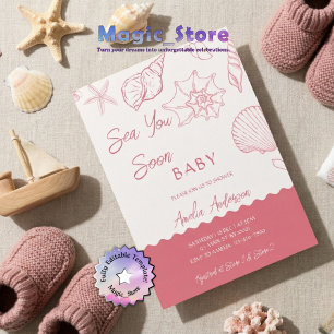 Sea You Soon Roze Zeeschelpen Kust Baby Shower Kaart