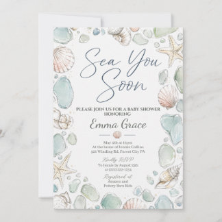 Sea You Soon SeaGlass Baby Shower Uitnodiging
