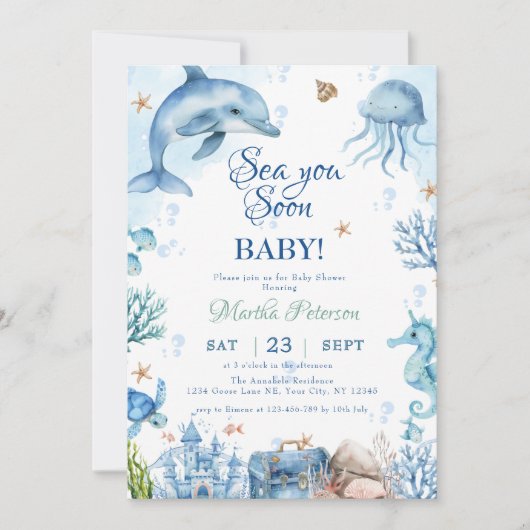 Sea You Soon Seashell Baby Shower Kaart (Voorkant)