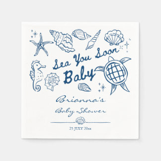 Sea you soon seashells beach boy baby shower servet