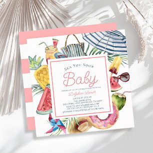 Sea You Soon Tropisch Strand Meisje Baby Shower Kaart