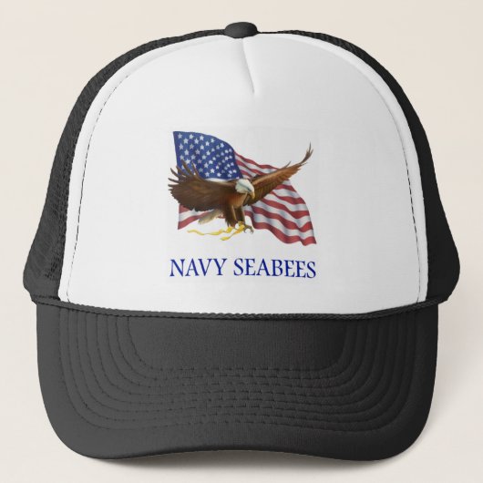 Seabees Bald Eagle American Flag Design Trucker Pet (Voorkant)