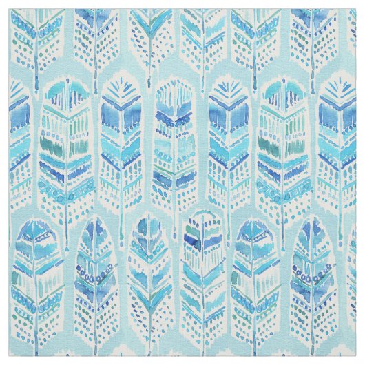 SEABIRD Aqua Beachy Waterverf Boho Feathers Stof (Swatch)