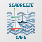 Seabreeze Cafe zeilboten en golven Raamsticker (Vel)