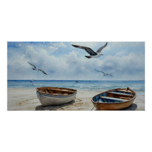 "Seabreeze Serenade". Kleurrijke serene boot scène Perfect Poster
