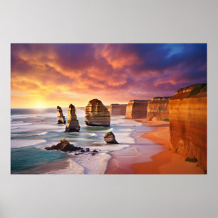 Seacoast Dusk Serene Landschapskunst Poster