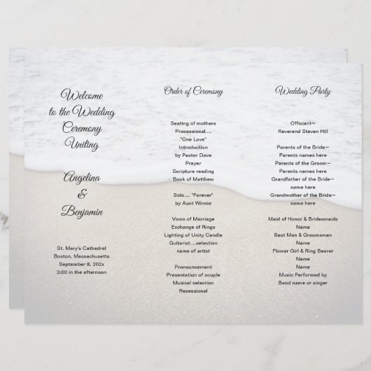 Seacoast Wedding Program Fotosjabloon drieledig (Voorkant / Achterkant)