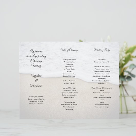 Seacoast Wedding Program Fotosjabloon drieledig (Staand voorkant)