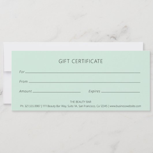 Seafoam Abstract Flower Elegant Cadeaubon (Achterkant)