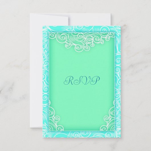 Seafoam Aqua en Green Wave Beach Wedding RSVP (Voorkant)