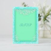 Seafoam Aqua en Green Wave Beach Wedding RSVP (Staand voorkant)