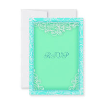 Seafoam Aqua en Green Wave Beach Wedding RSVP