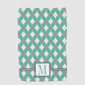 Seafoam | Ash Gray | Monogram wit argyle-patroon Golfhanddoek (Voorkant)