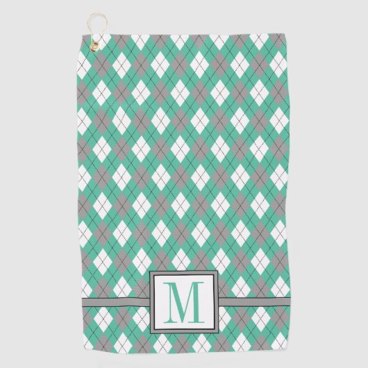 Seafoam | Ash Gray | Monogram wit argyle-patroon Golfhanddoek (Voorkant)