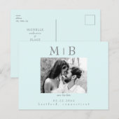 Seafoam B/W Paar Foto Bruiloft Save the Date Briefkaart (Voorkant / Achterkant)