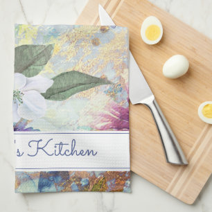 Seafoam blauw bloemige waterverf aangepaste naam  theedoek