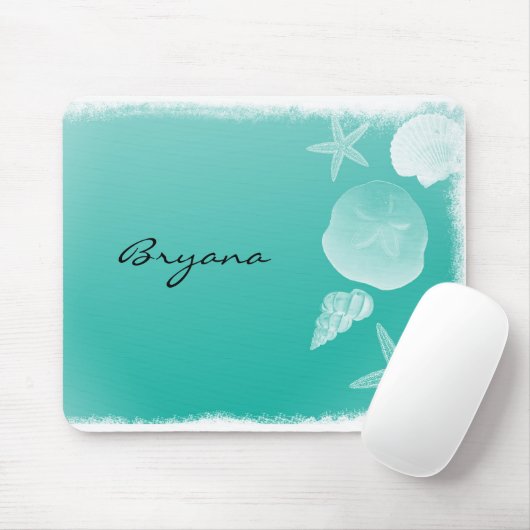 Seafoam Blauwgroen Beach Ocean Sea Shells Muismat (Met muis)
