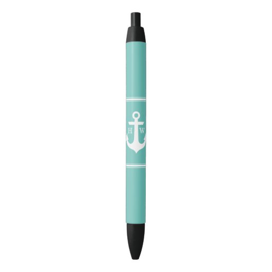 Seafoam Blue Anchor Monogrammed Zwarte Inkt Pen (Voorkant Verticaal)