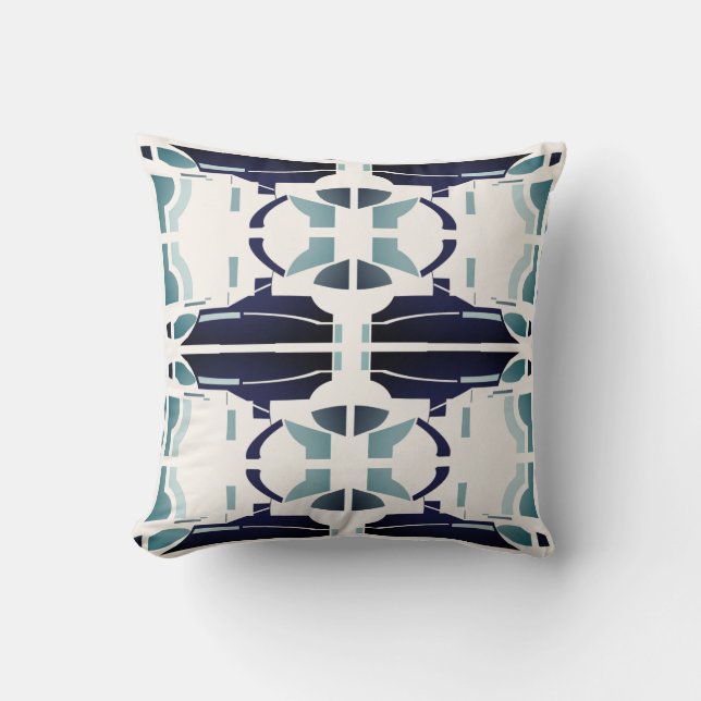 Seafoam Blue-Black Symmetrische mediterrane blik Kussen (Voorkant)