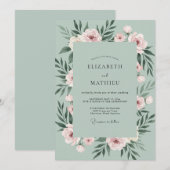 Seafoam Blush Leaf Bruiloft Kaart (Voorkant / Achterkant)