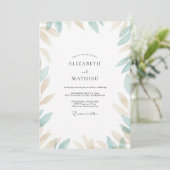 Seafoam Champagne Blad Bruiloft Kaart (Staand voorkant)