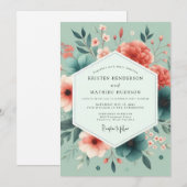 Seafoam Coral Vivid Flora Wedding Kaart (Voorkant / Achterkant)