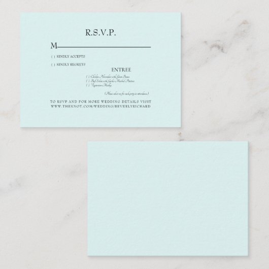 Seafoam Dinner Opties Bruiloft RSVP Behuizing Informatiekaartje (Voorkant / Achterkant)