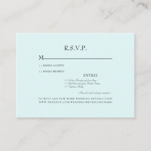 Seafoam Dinner Opties Bruiloft RSVP Behuizing Informatiekaartje (Voorkant)