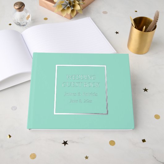 Seafoam Eenvoudige Gestileerde Lettering Wedding Gastenboek (Voorkant open)