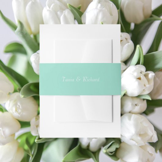 Seafoam eenvoudige gestileerde naam bruiloft uitnodigingen wikkel