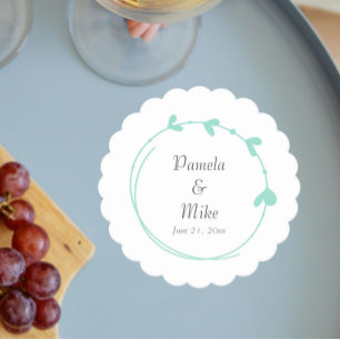 Seafoam Eenvoudige Hart Krans Bruiloft Kartonnen Onderzetters