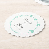 Seafoam Eenvoudige Hart Krans Bruiloft Kartonnen Onderzetters (Gekanteld)