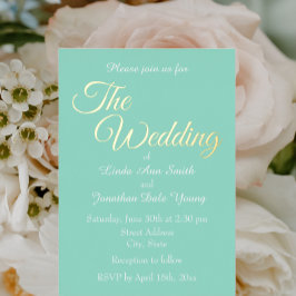 Seafoam eenvoudige stijl bruiloft folie uitnodiging