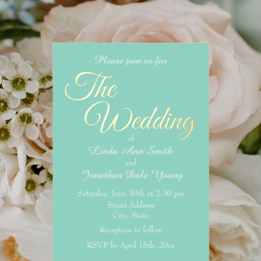 Seafoam eenvoudige stijl bruiloft folie uitnodiging